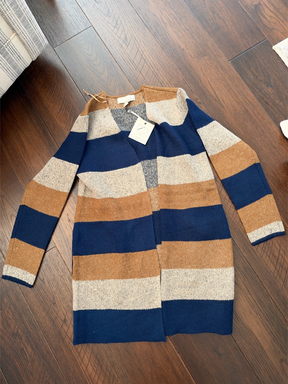 Striped Crewneck Sweater in Blue & Brown NWT